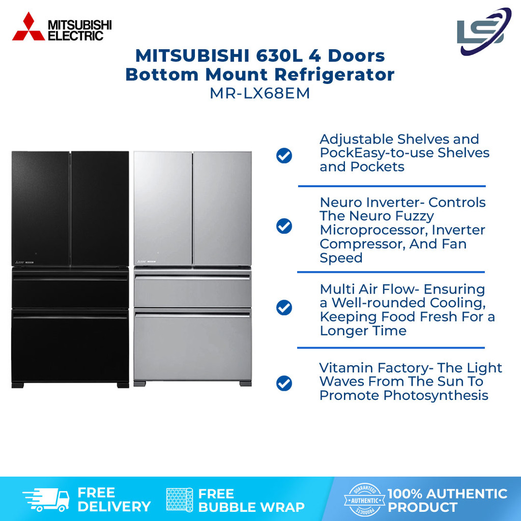 MITSUBISHI 630L 4 Doors Bottom Mount Refrigerator MRLX68EM Big