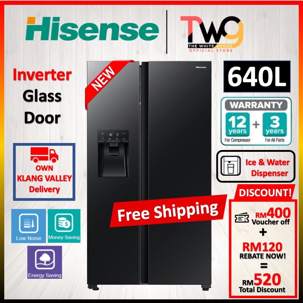 [FREE SHIPPING] Hisense 640L Side by Side 2 Door Glass Inverter