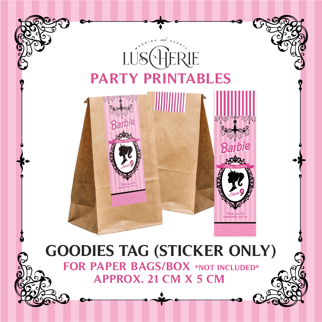 Barbie Girl Paris Birthday Party Sticker Pack Cake Topper Bottle ...