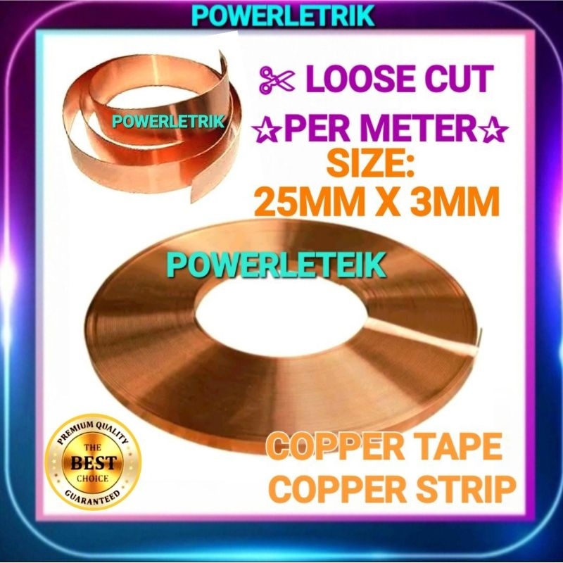 (1METER) 100 PURE COPPER TAPE 25MM X3MM COPPER /COPPER STRIP