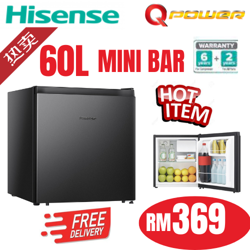 Hisense 60L Mini Bar / Mini Fridge / Refrigerator RR60D4AGN/RR58D4