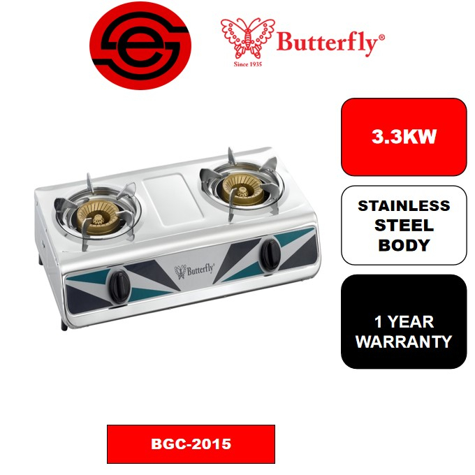 Butterfly Stainless Steel Double Gas Stove BGC2015 3.3KW Shopee Malaysia