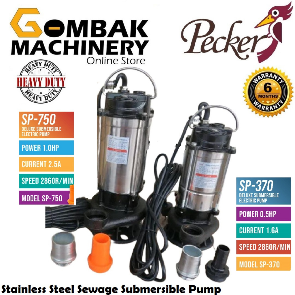 PECKER 0.5HP/1.0HP Stainless Steel Sewage Submersible Pump SP370/SP750