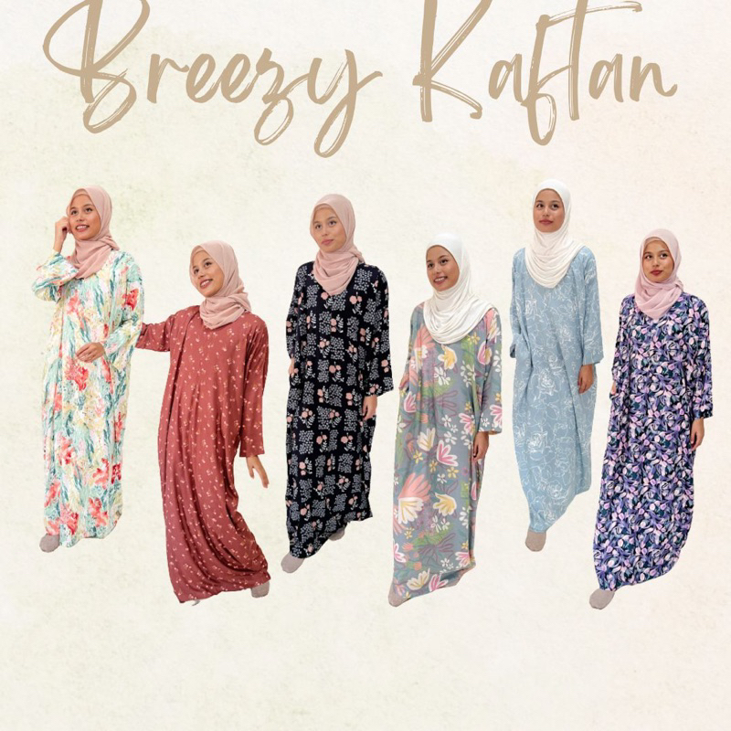 Kaftan soft cotton baju kelawar printed long sleeve pyjamas dress