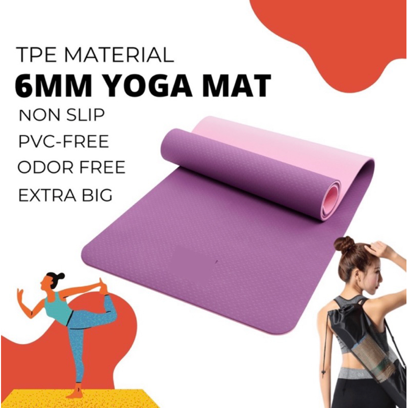 Yoga Mat Anti-Slip 183CM x 61CM x 6MM Fitness Pilates Yoga Mat Dual ...