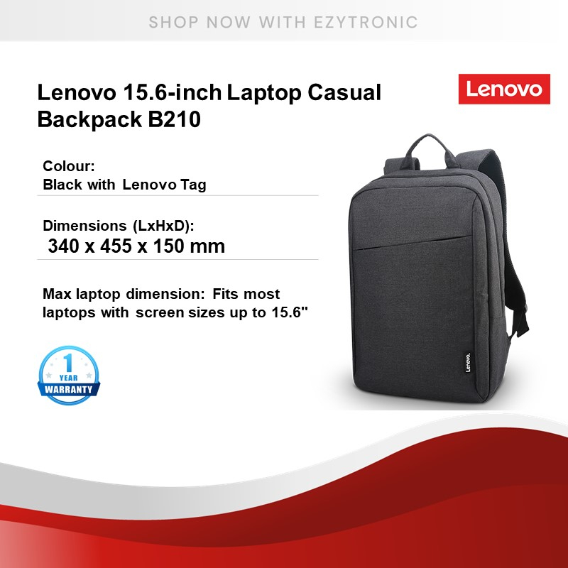 Lenovo 15.6-inch Laptop Casual Backpack B210 P/N: 4X40T84059 for work  office student casual use