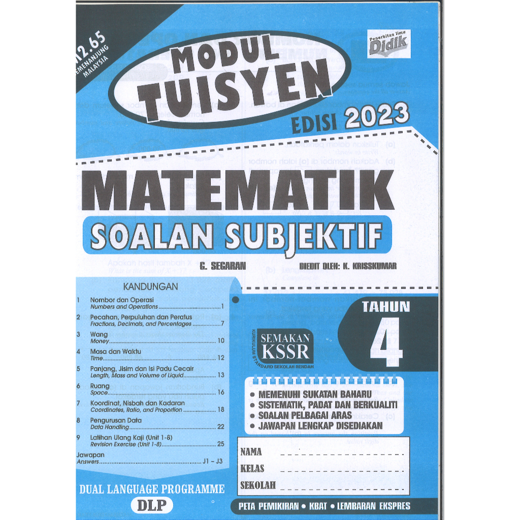 MODUL TUISYEN EDISI 2023 MATEMATIK SOALAN ( SUBJEKTIF ) TAHUN 4 KSSR  Shopee Malaysia