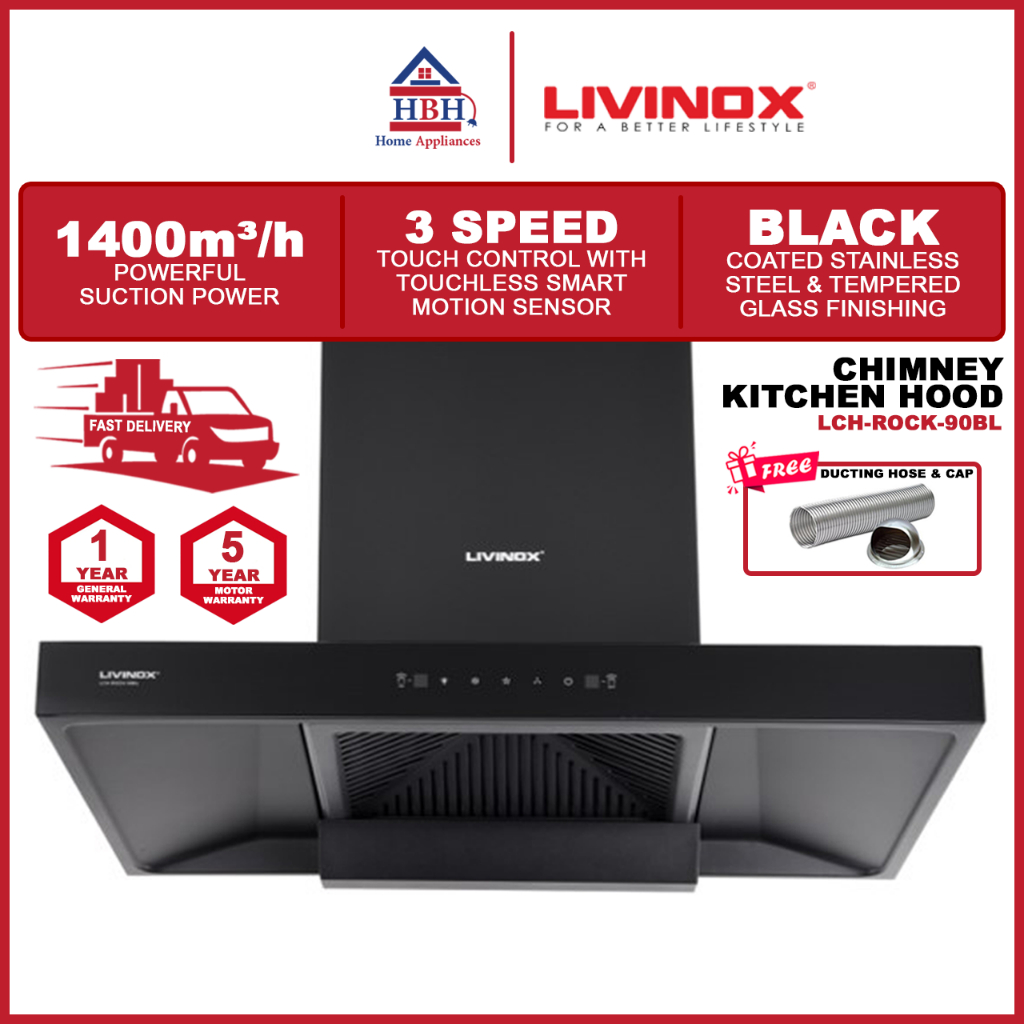 【Free Shipping】Livinox LCH-ROCK-90BL T-shape Chimney Kitchen Range Hood ...