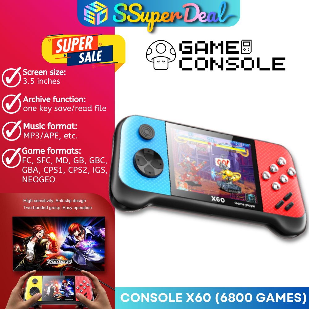 X60 Portable Game Console, Support TV out Built-in 6800 Games box ...