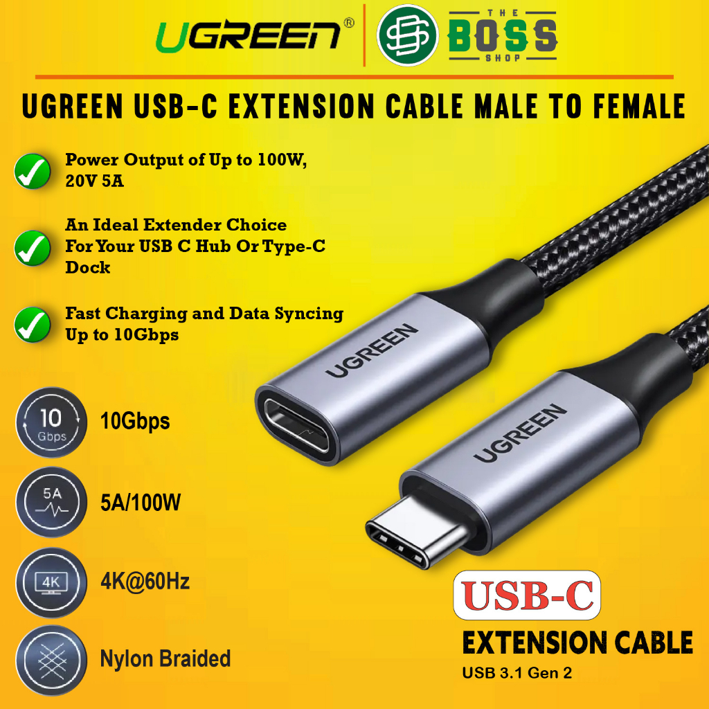 UGREEN USB C Extension Cable USB Type C 3.1 Gen 2 Male to Female Fast