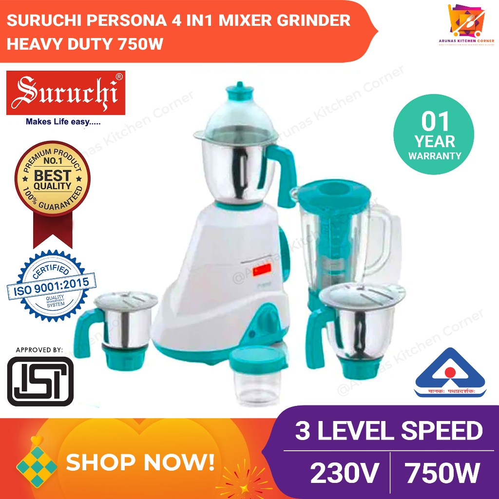 Suruchi Persona 4 in 1 Mixer Grinder Heavy Duty 750 Watts MG0012
