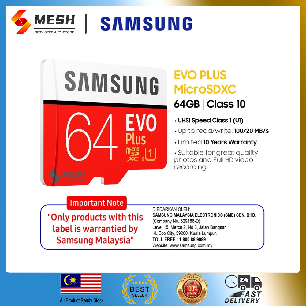 Samsung Micro SD Memory Card W/Adpt EVO Plus 64GB Read100Mb/s Write