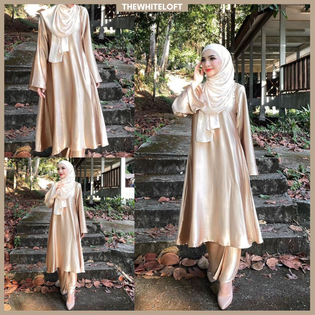 Readystock Melati Kurung Haurabelle Kurung Moden Satin Baju Raya Plain