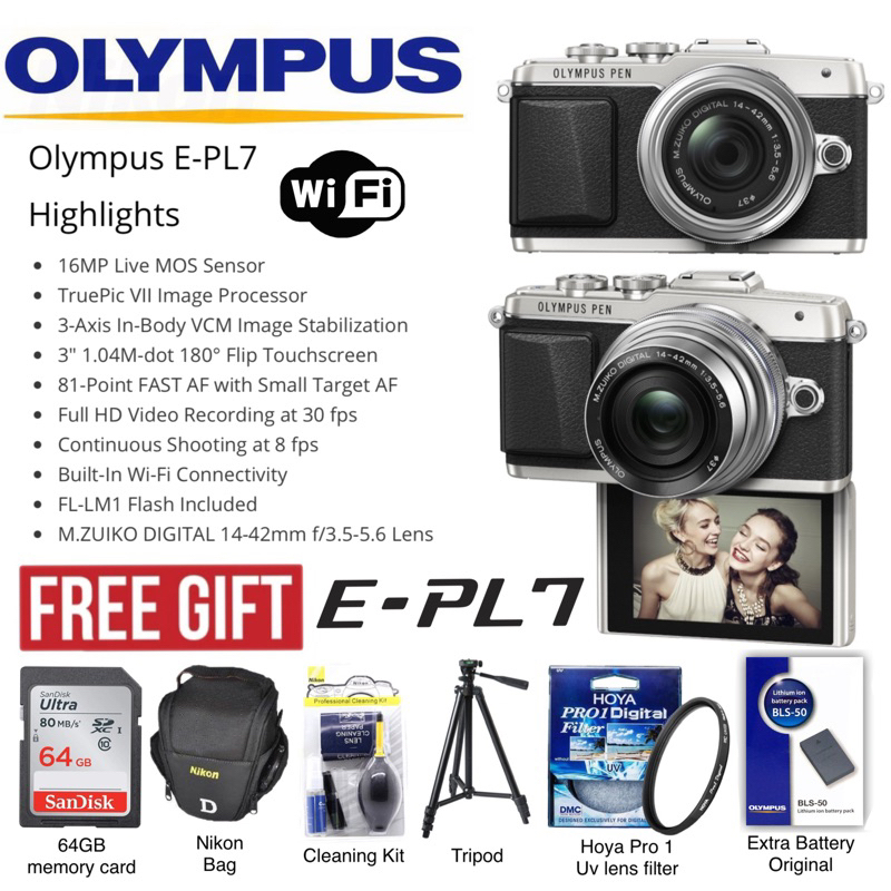 Olympus EPL7 1442mm Wifi 16MP flip screen Live MOS Sensor 3 axis in body VCM stabilizer 81