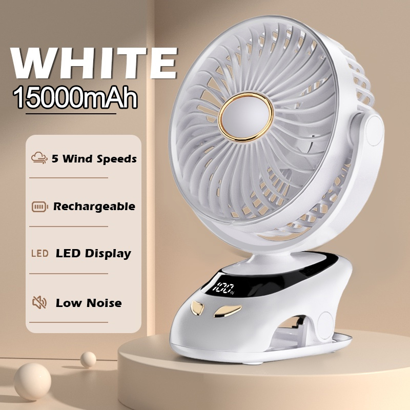 15000mAh Portable USB Rechargeable Clip Fan Strong Wind Mini Cooling ...