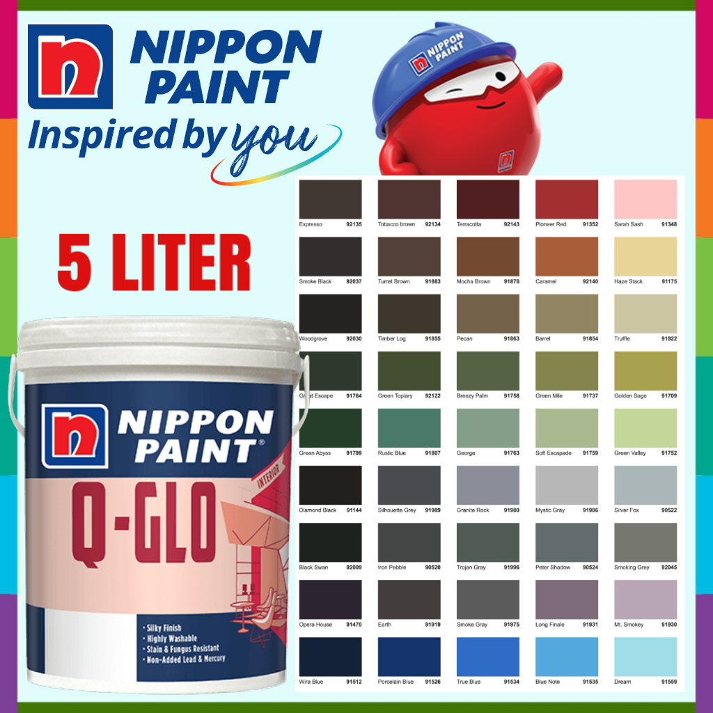🔥 FOC FREE GIFT 🔥5L Nippon Paint Q GLO INTERIOR SHEEN WASHABLE PAINT