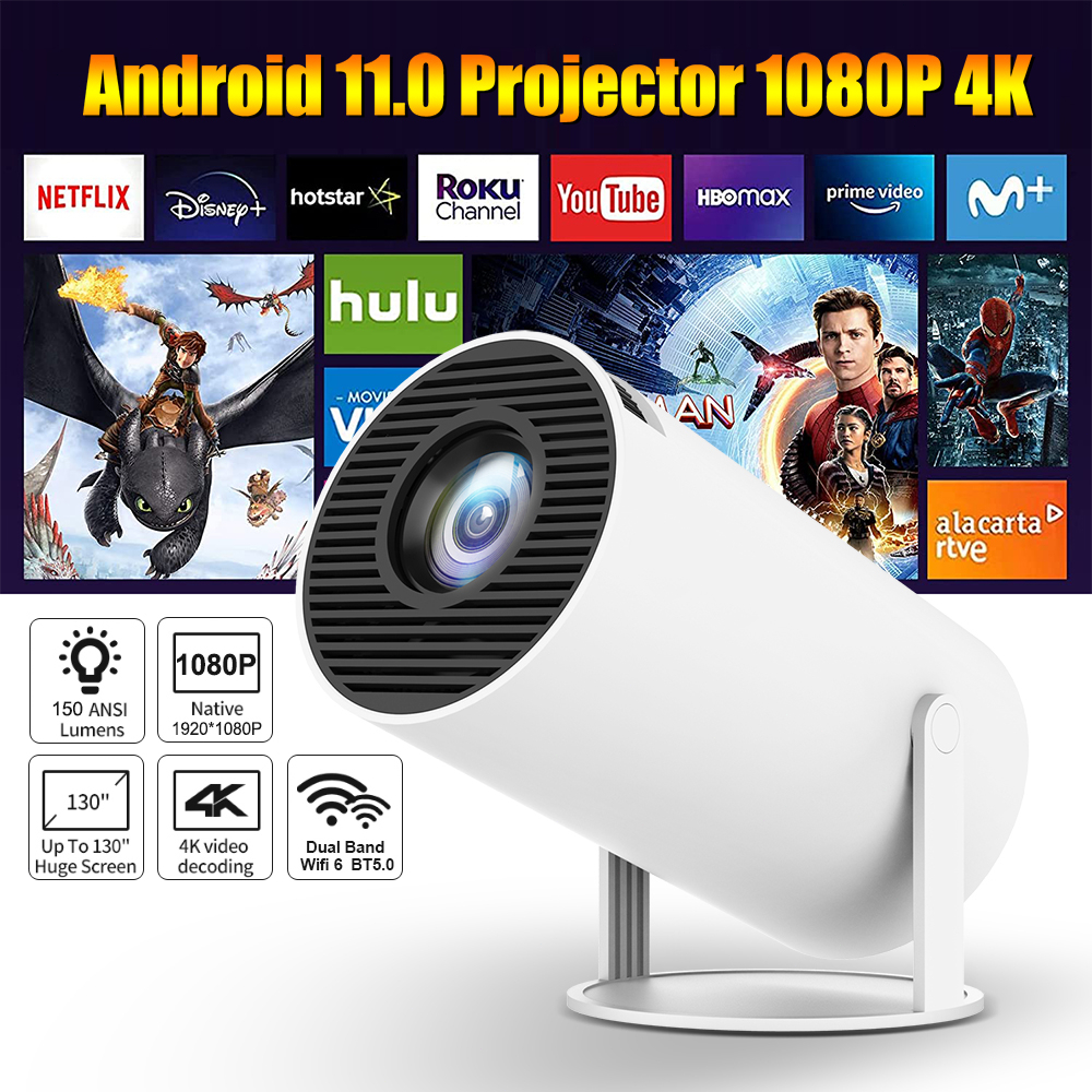 Projector 4K Android 11.0 LCD 4K Projector 1080P Double WIFI With
