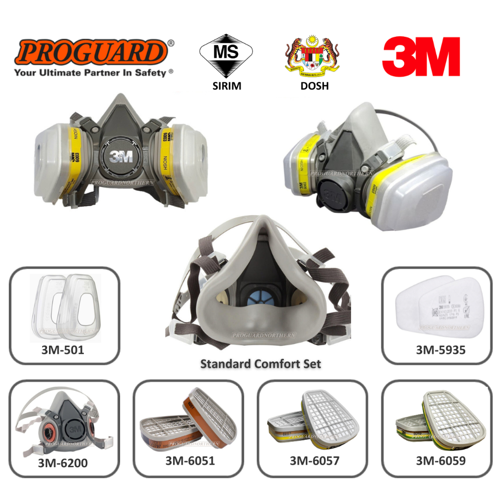 3M 6000 Series Half Facepiece Respirator Mask Particulate Vapor Multi