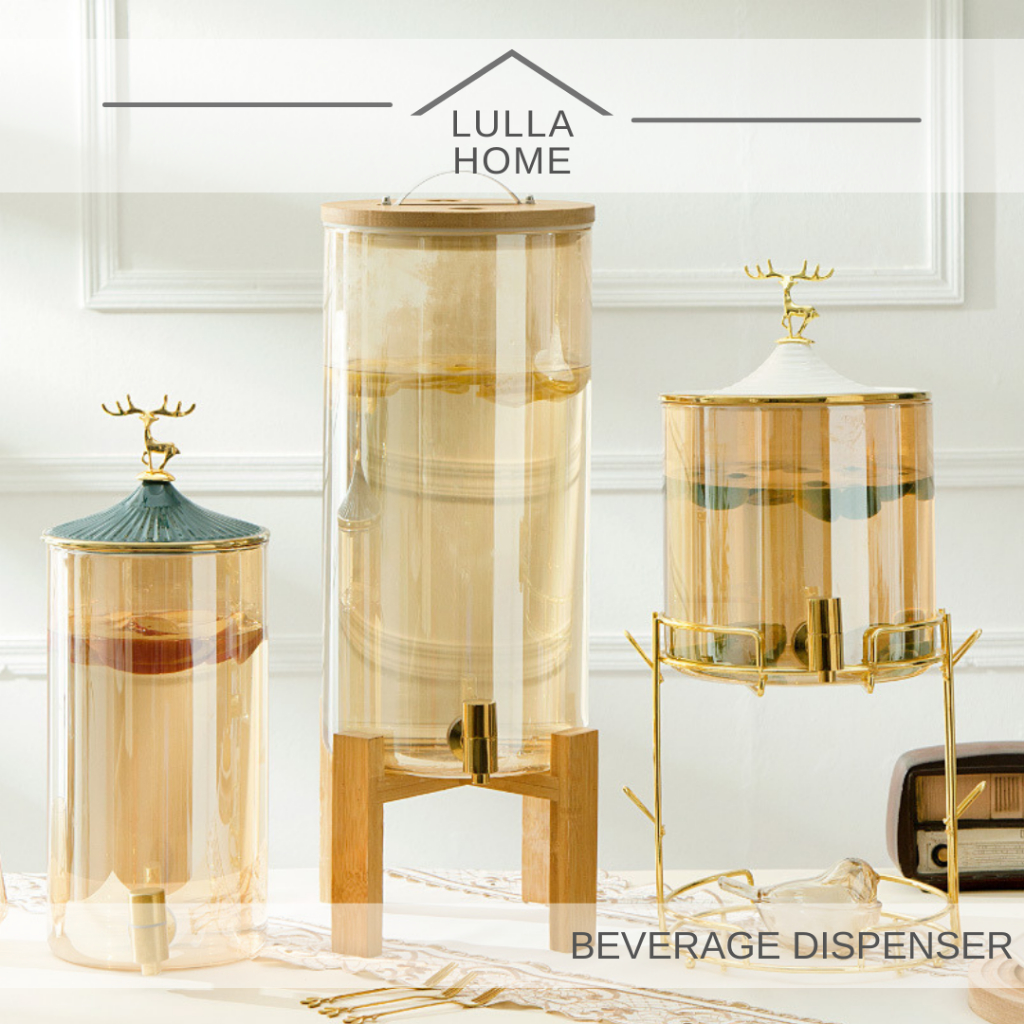 LullaHome Transparent Gold Glass Beverage Dispenser Gold Spigot with