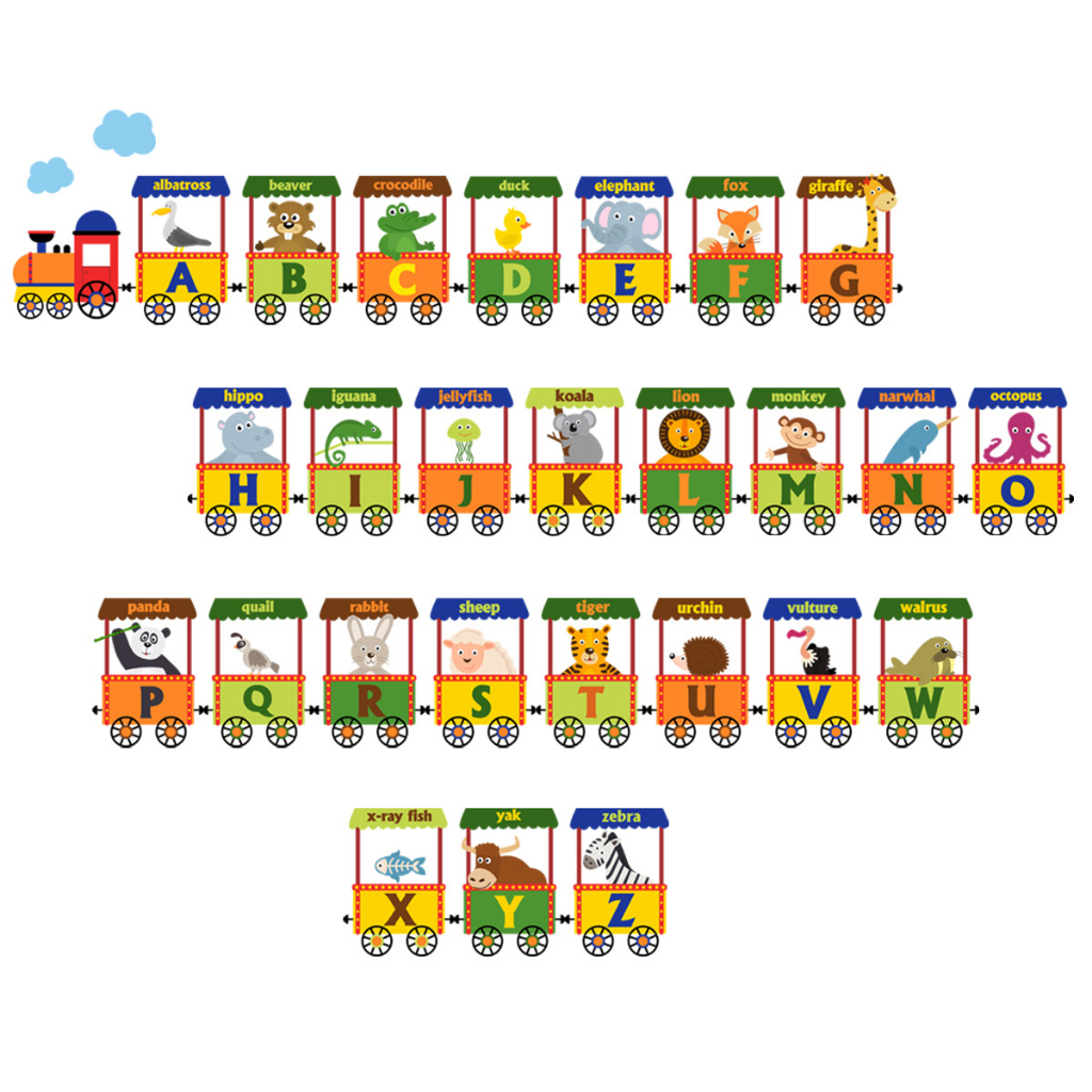 Iinuu ABC Alphabet Train Wall Stickers - 26 Peel & Stick Letters For Kids Room, Nursery, Classroom