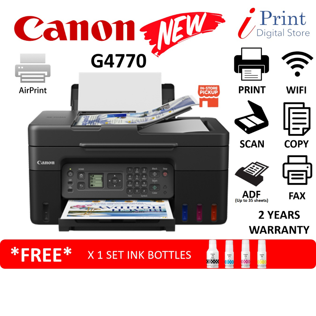 CANON PIXMA G4770 PRINTER WIRELESS , PRINT , SCAN , COPY , FAX Shopee