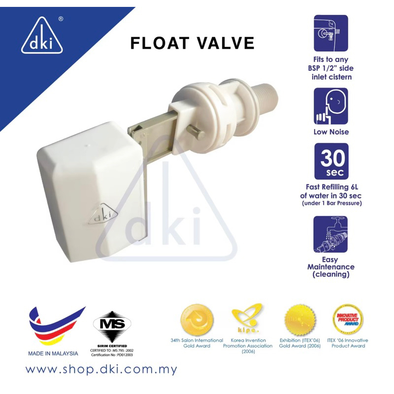 BRAND DKI CODE 4401S PVC Standard Toilet Cistern Float Valve / DKI