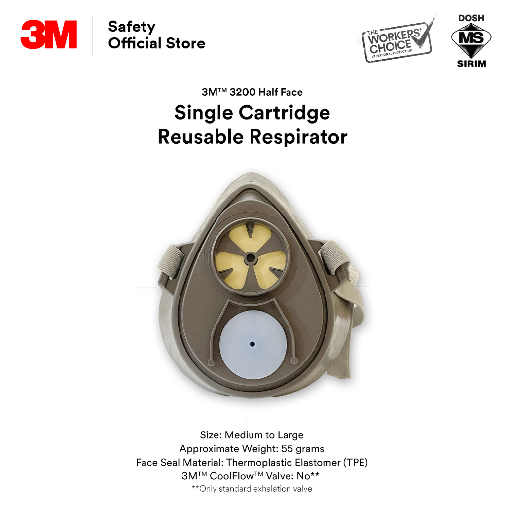 3M™ 3200 Reusable Half Facepiece Single Cartridge Respirator [Size M to