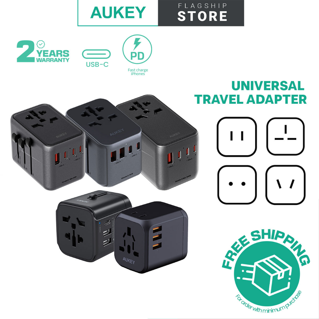 Aukey Universal Travel Adapter With USBC and USBA Ports Shopee Malaysia