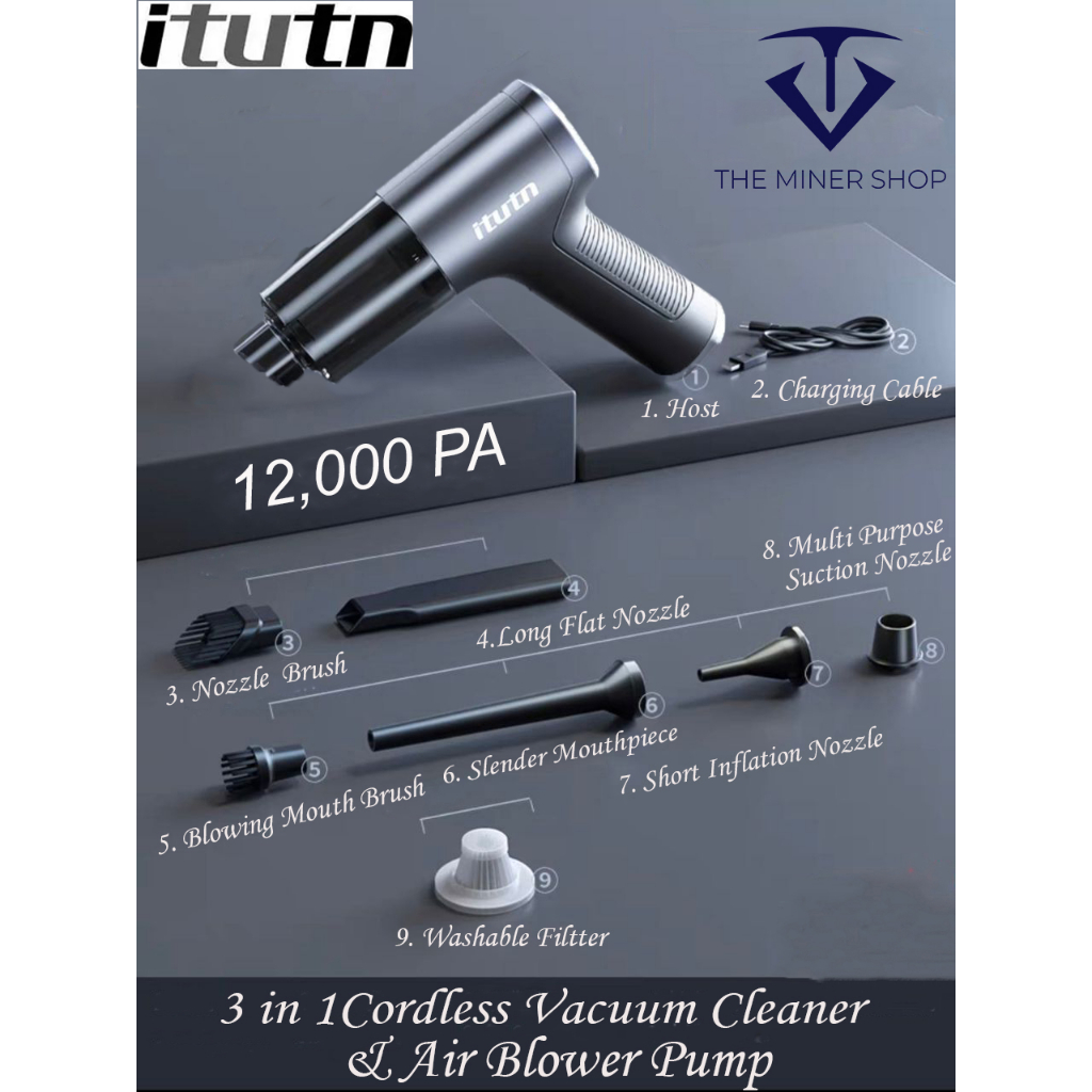 Itutn 3 in 1 Cordless 12000PA Vacuum Cleaner 70000RPM Air Duster