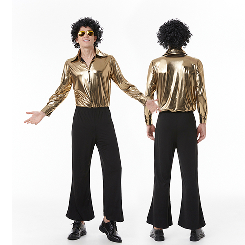 Women Men 60 70s Disco Dazzler Retro Costume Sparkle Metallic Hippie Jumpsuit Old School Dress Up