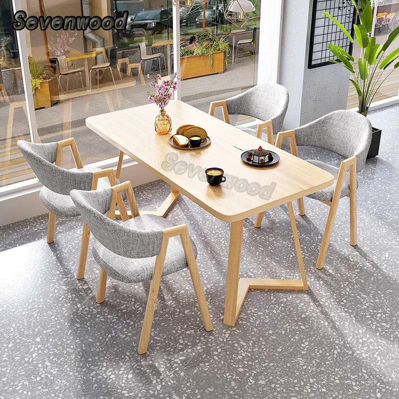 Sevenwood simple wooden dining table set for 4/6 coffee table meja