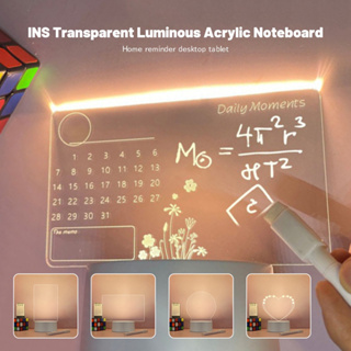 Acrylic Dry Erase Message Board LED Memo Night Light W/ Marker, Warm Light  LED Light up Clear Writing Board 