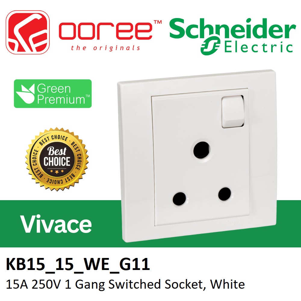 Schneider Electric Vivace Series 15a 250v 1 Gang Switch Switched Socket White Kb1515weg11 5702