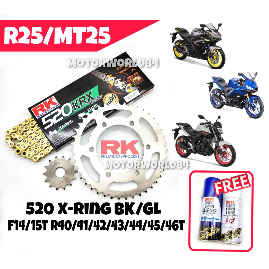 RK SPROCKET SET YAMAHA R25 520 RK KRX X-RING RIVET BLACK / GOLD CHAIN ...