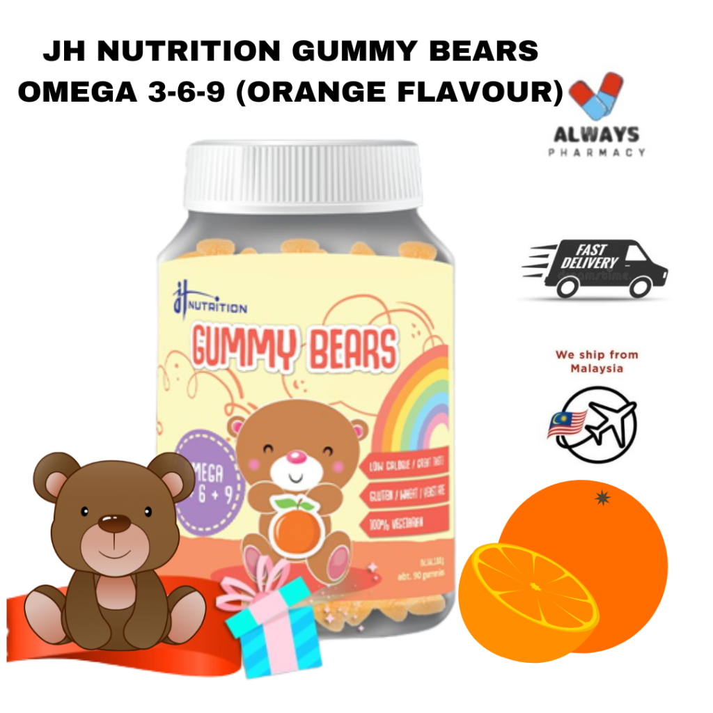 JH NUTRITION GUMMY BEARS CUTE GUMMIES OMEGA 369 ORANGE FLAVOUR 90