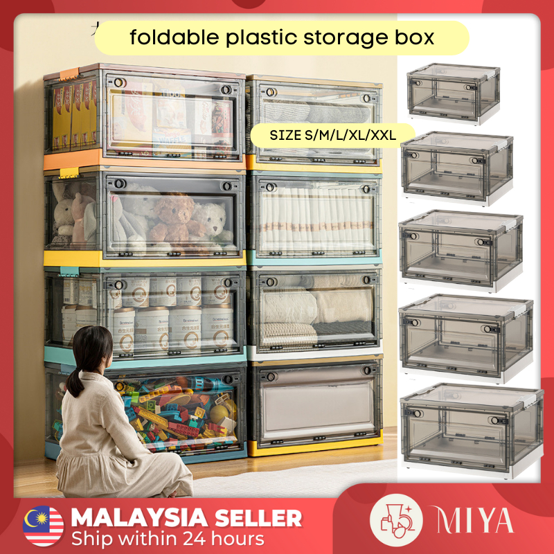 Foldable Storage Box with Lid Large Capacity Multipurpose Stackable Organizers Kotak Baju