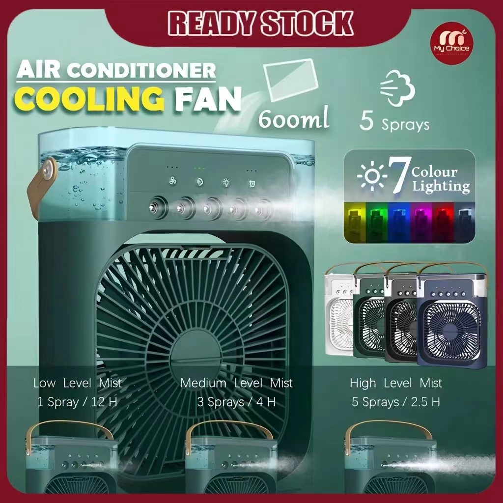 6 Inches Air Conditioner Cooling Fan With 5 Sprays 7 Color Light