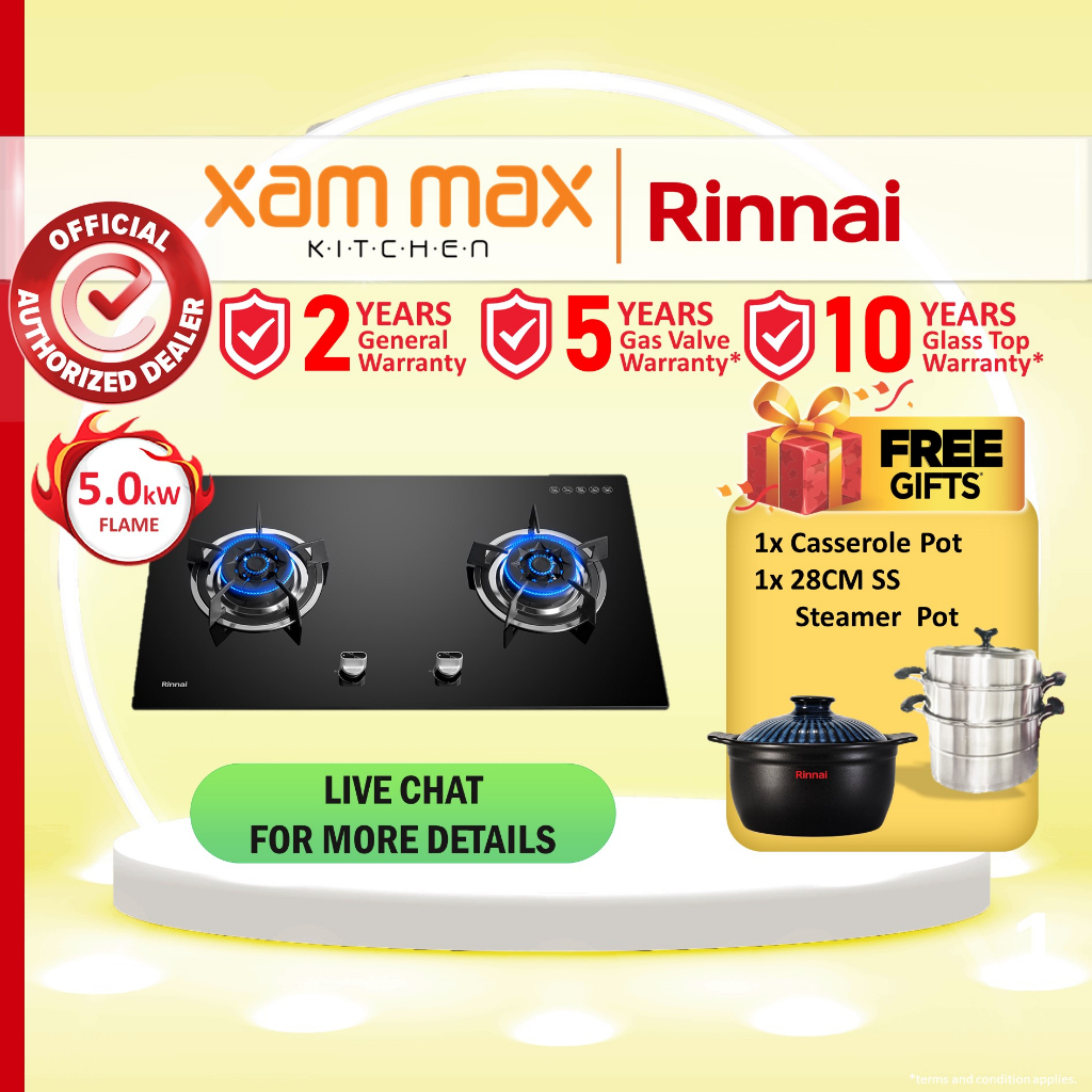 Rinnai 5kW RB982G 2 Burner Built-in Gas Tempered Glass Stove With Safety  Device RB-982G / Kitchen Gas Stove / Home Hob | Shopee Malaysia