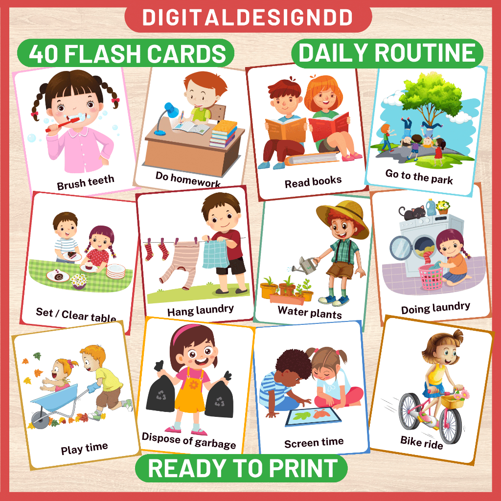 Daily Routine Digital PDF Flash Cards for kids baby toddler preschool ...