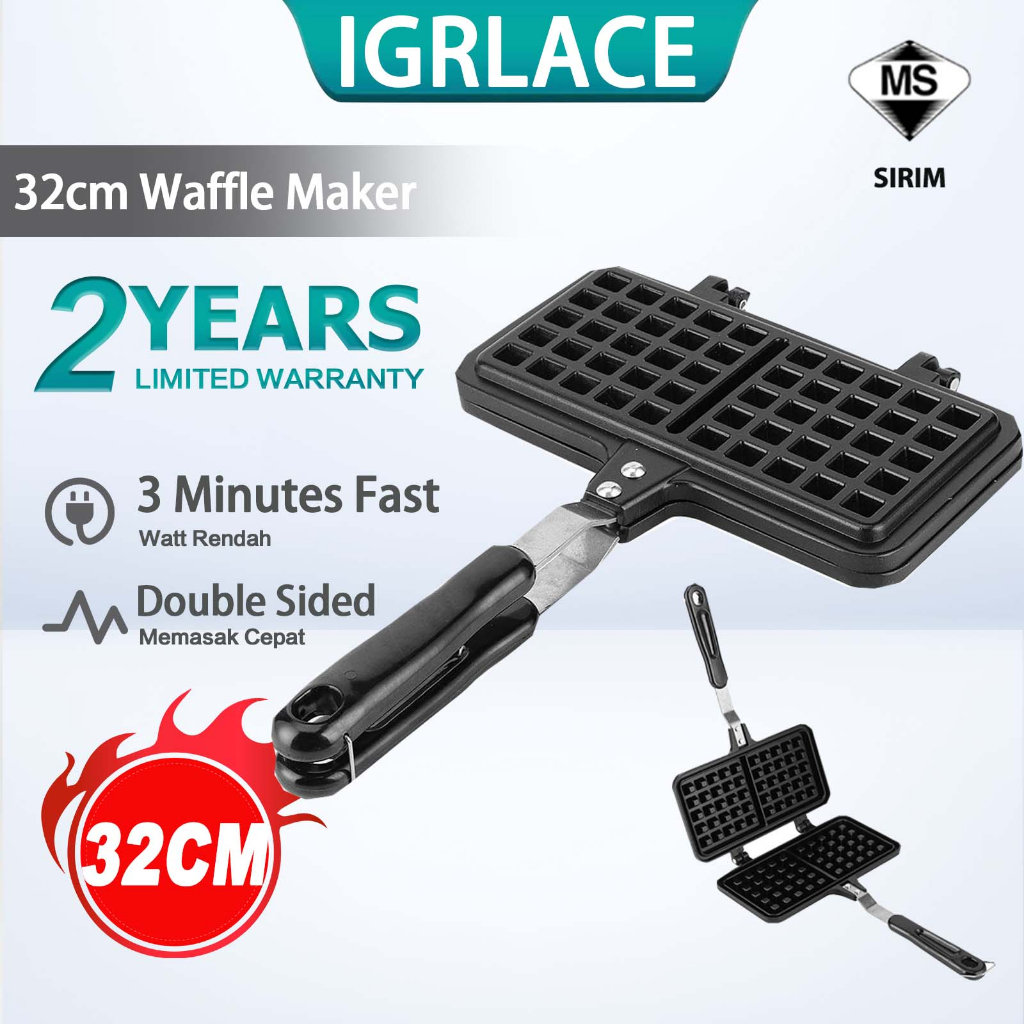 IGRLACE 32CM Double Waffle Maker Nonstick Waffle Iron Maker Waffle