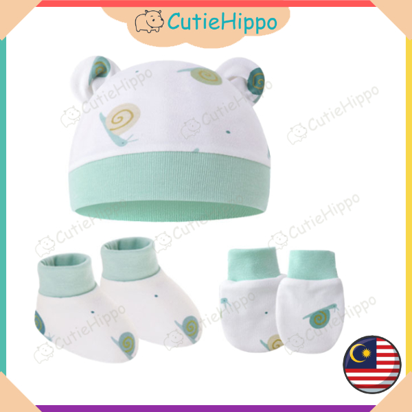 (cartoon) Newborn Baby Hat Mitten Booties Set Infant Beanie Cap Kain 