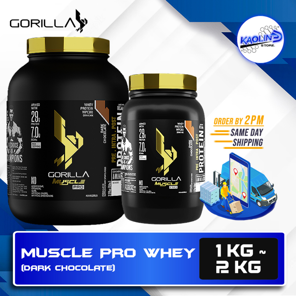 GORILLA Muscle PRO Whey Protein 2kg & 1kg (57 Servings / 5lbs) (Halal Certified) Fitness Gym