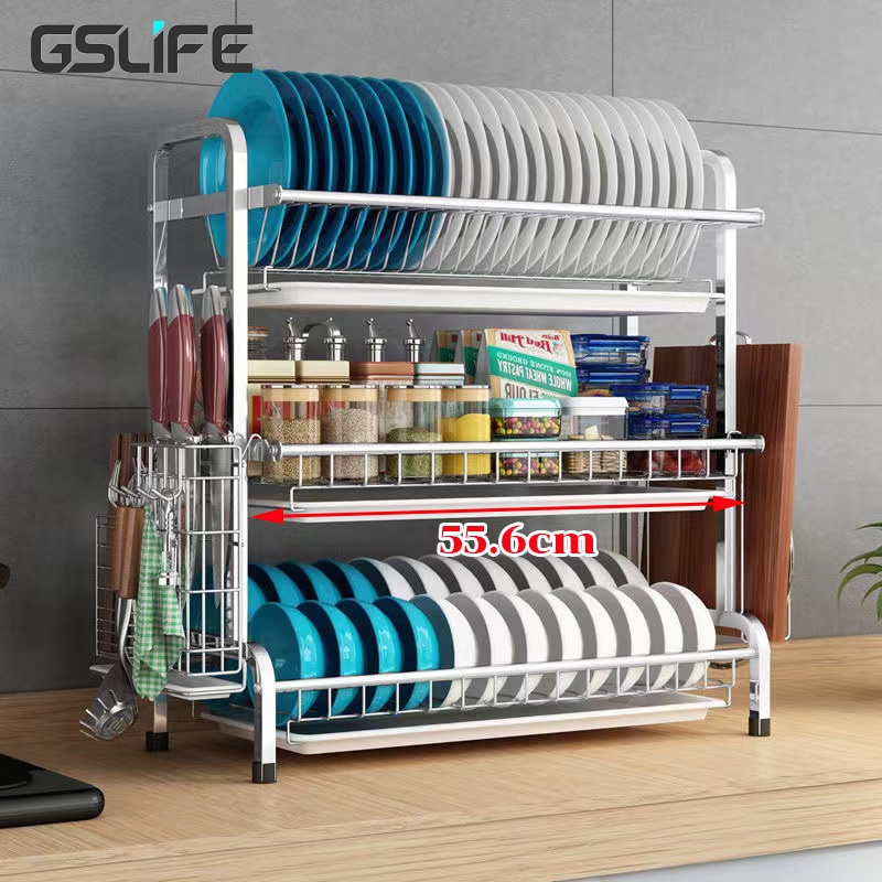 GSlife 2/3 Layers Dish Rack Stainless Steel Dish Drainer Rack Kitchen ...