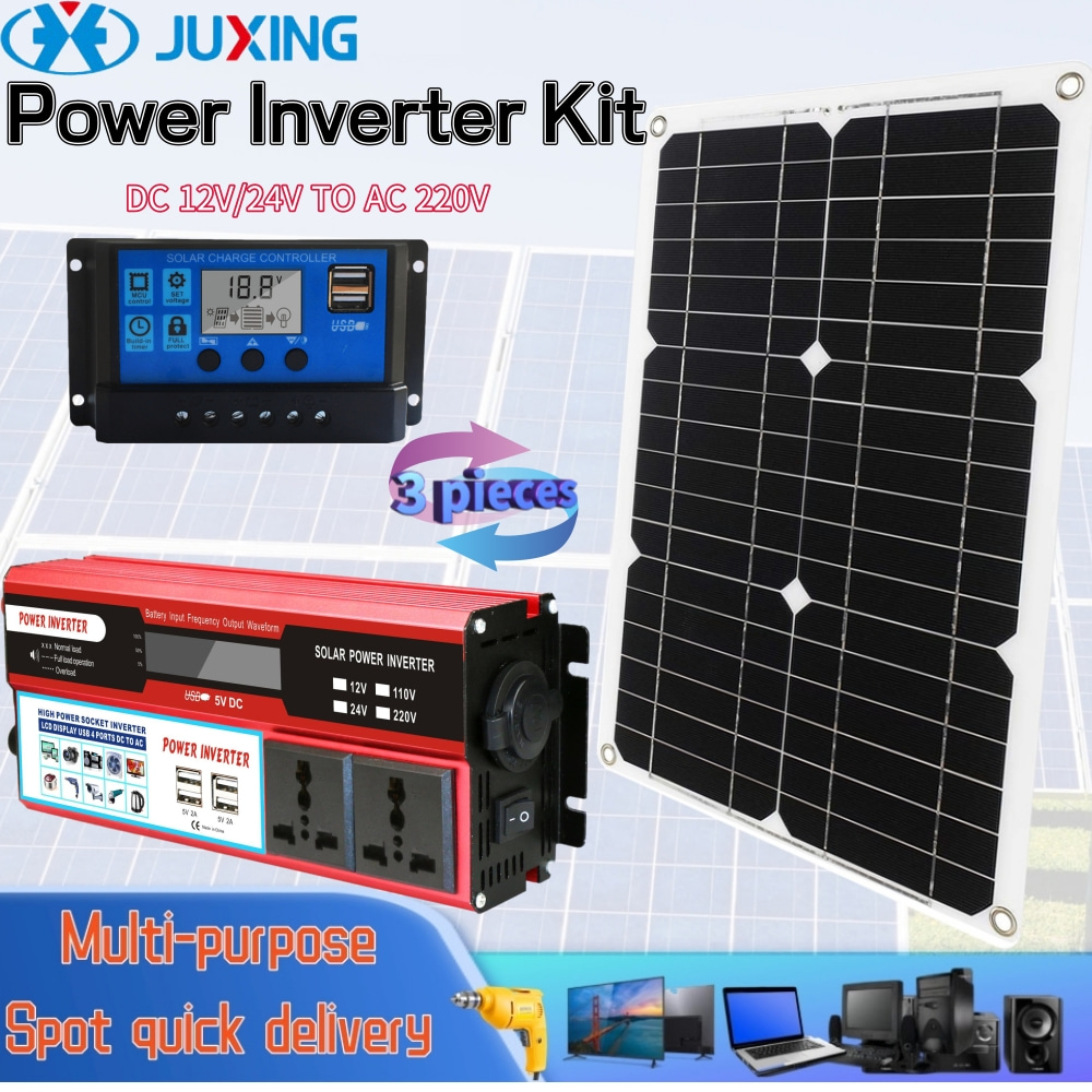 JUXING Power Inverter Solar System Kit 10000W DC12V/24V To AC 220V ...