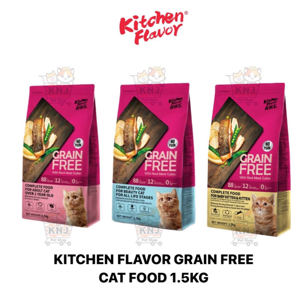 1.5KG Kitchen Flavor Grain Free Complete Cat Food with Real Meat Cubes for Beauty Cat/Adult Cat