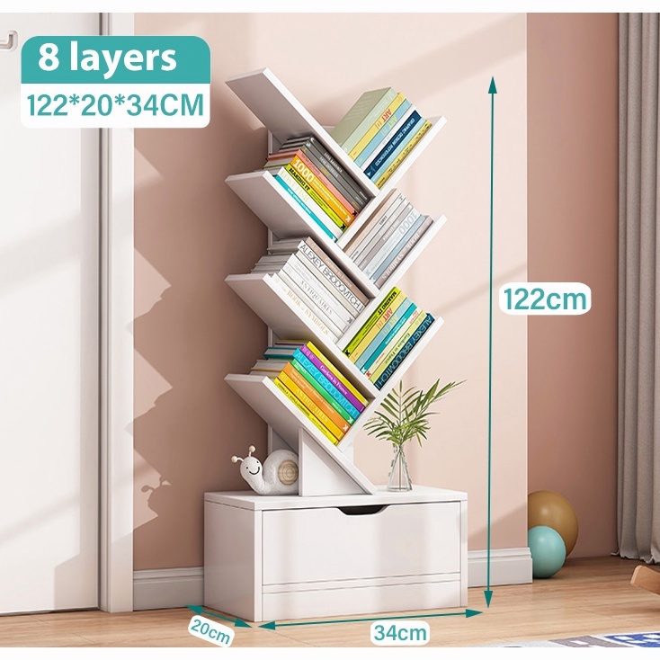 8 Tier Tree Shape TableTop Bookshelf Wooden Multipurpose Rack Modern ...