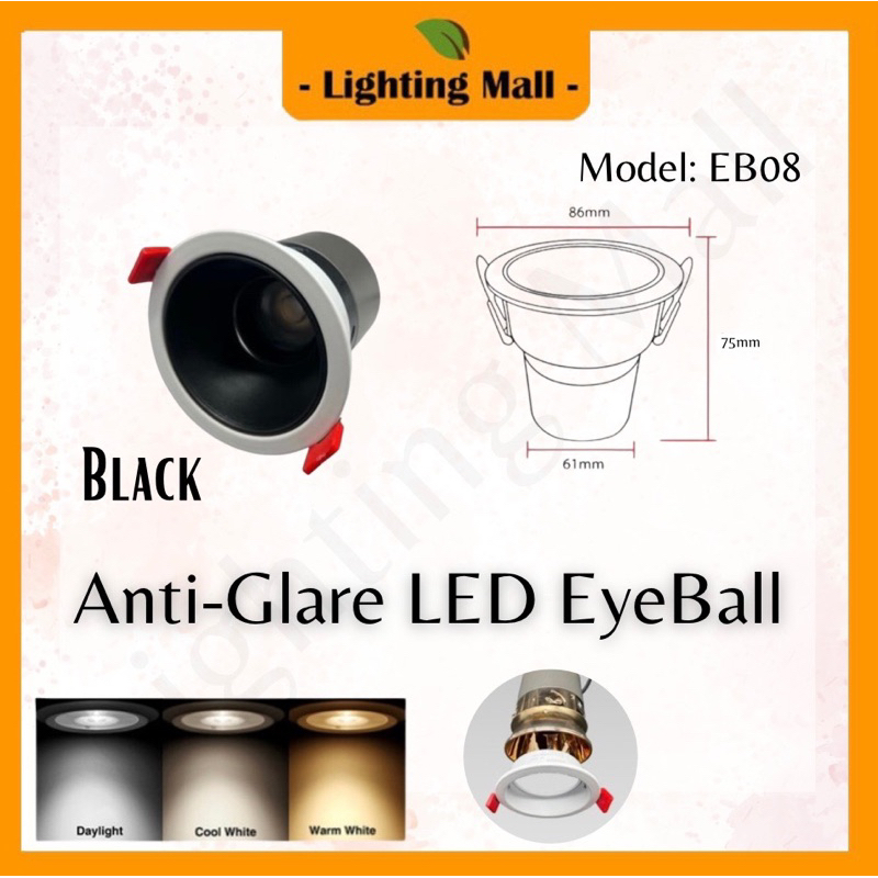 Recessed Spotlight LED Eyeball COB Downlight 12W 3000K/4000K/6500K Anti ...
