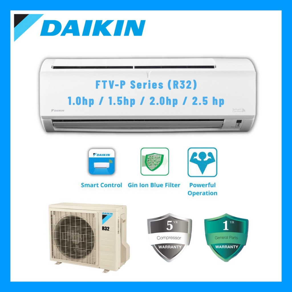 [KLANG VALLEY] DAIKIN FTV-P Series R32 Non Inverter with Built-in WIFI Control ( 1.0HP/1.5HP/2.0HP/2.5HP/3.0HP)