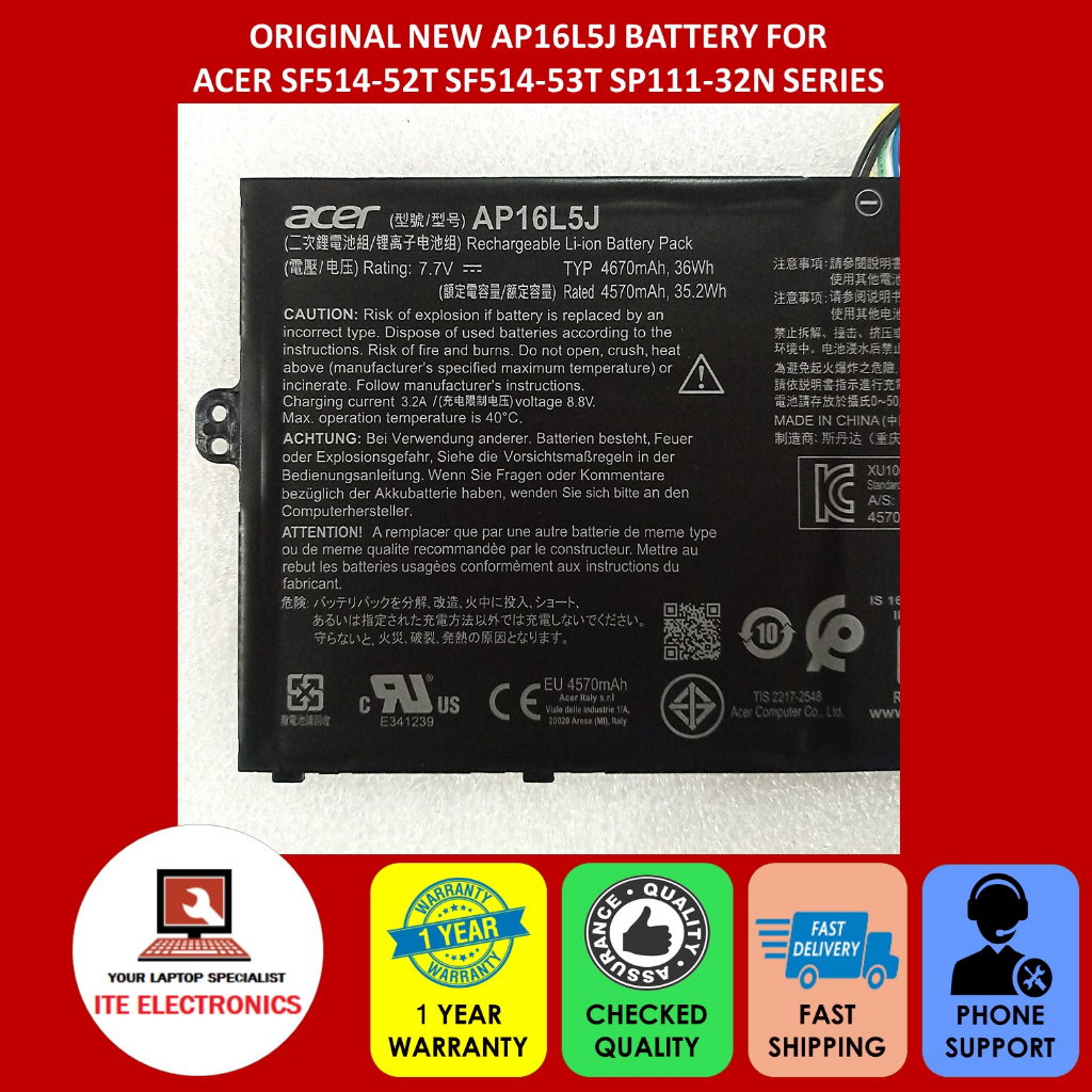 Batteria Originale Acer AP16L5J Per Swift 5 SF514-52T/SF514-53T – Salute 91%+, Usata Ma Testata