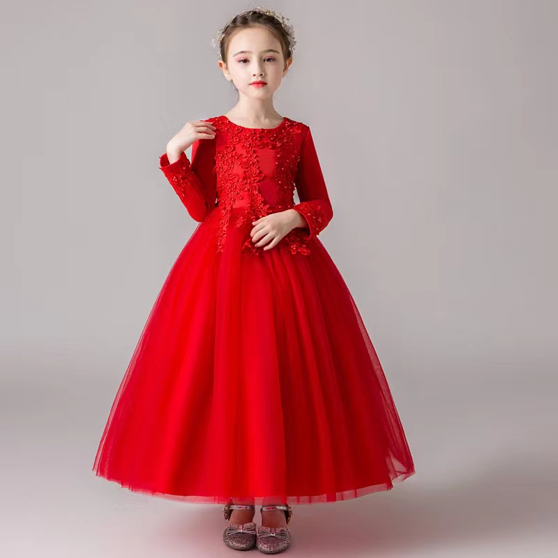 [Local Seller] Girl Floral Lace Tutu Mesh Princess Dress Long Sleeve ...